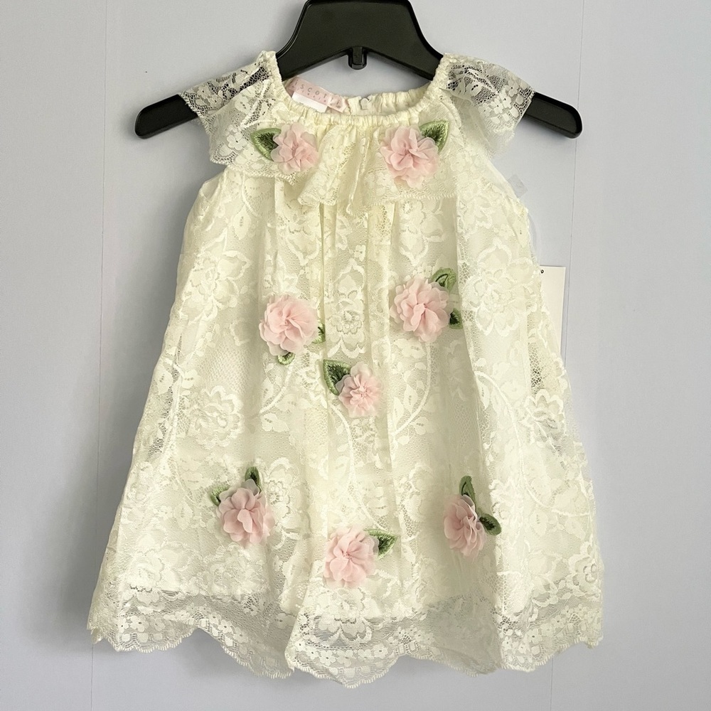 𝅺NEW Biscotti Ivory Floral Accent Ruffle Lace Dress
